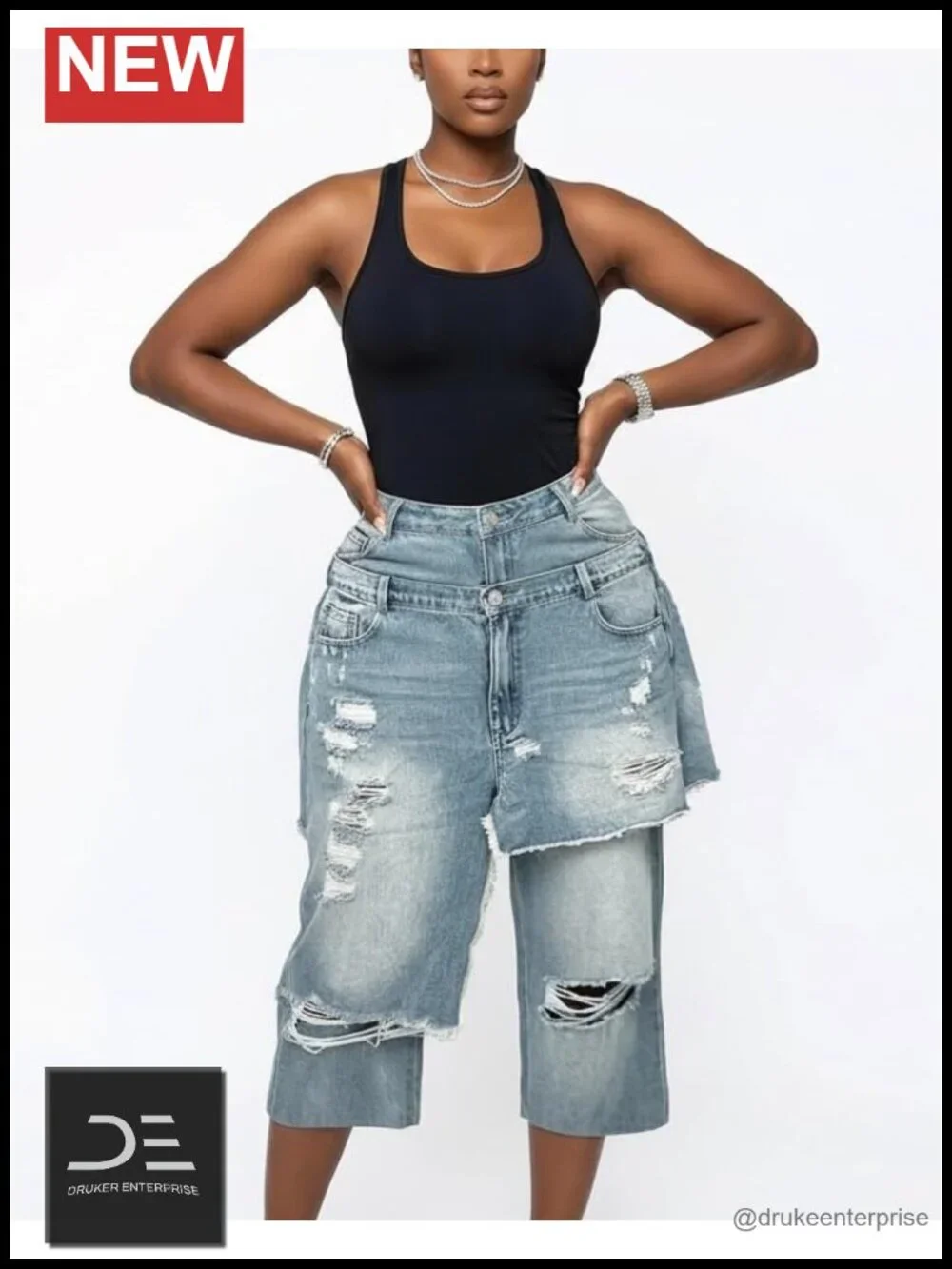 Women Ripped Wide Leg Jean Capris High Waisted Baggy Denim Shorts